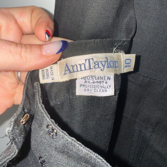 Vintage 90'S Y2K Ann Taylor 100% Linen Midi Dress- Black 10 - Picture 6 of 6